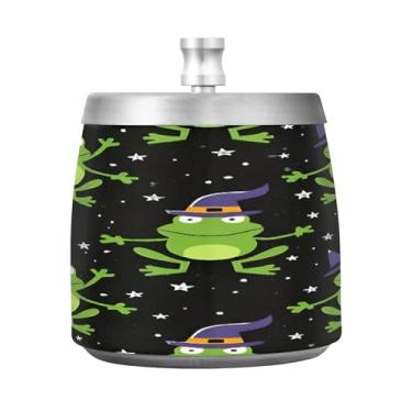 Imagem de Qilmy Cinzeiro de aço inoxidável Cute Frogs com tampa - Cinzeiro de cigarro à prova de vento sem cheiro sem fumaça para casa, escritório, carro, pátio, varanda (uso interno e externo)