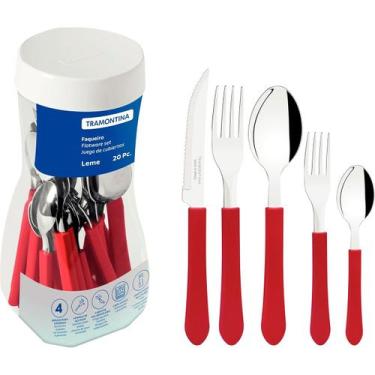 Imagem de Faqueiro 20 Peças Leme Vermelho Aço Inox Polipropileno Tramontina