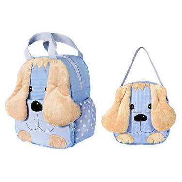 Imagem de Kit Mochila Infantil Cachorro Azul P + G Bebê Escolar - Luckbaby, Dog 
