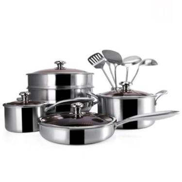 Imagem de Jogo de Panela em Aço Inox com Revestimento Cerâmico 15pcs