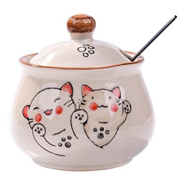 Imagem de Açucareiro de cerâmica com tampa e colher, açucareiro japonês com colher e tampa (estilo 2)