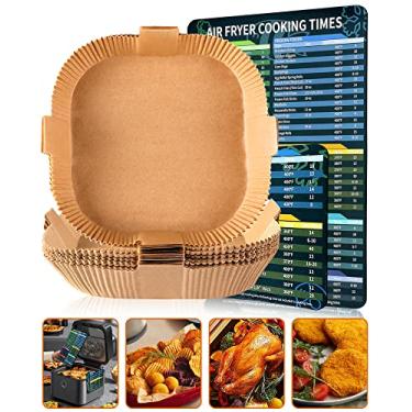 Imagem de Air Fryer Forro de papel descartável – 60 peças de forros de papel manteiga antiaderentes quadrados de 16 cm, à prova de óleo, à prova d'água para cozinhar assar, assar papel para fritadeiras a ar, cesto de micro-ondas, frigideira