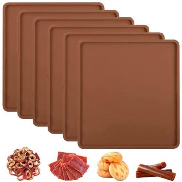 Imagem de 6 folhas de silicone com borda para bandejas de 35,5 x 35,5 cm, forro antiaderente para desidratador Excalibur, tapetes reutilizáveis para secadores quadrados para carne secadora, frutas, carne, ervas