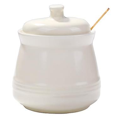 Imagem de Açucareiro com tampa e colher, açucareiro de cerâmica, recipiente multifuncional de açúcar, recipiente de especiarias, pote de sal, tigelas de condimentos, pote de açúcar para organização de