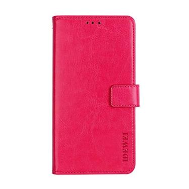 Imagem de Diaobaolee Capa compatível com HTC Desire 22 Pro, capa carteira de couro com compartimento para cartão, suporte e fecho magnético, capa para HTC Desire 22 pro rosa vermelha