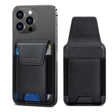 Imagem de nuoku Carteira magnética de couro para iPhone 15 14 13 12 Series, destinada à carteira Magsafe com capa de aba de privacidade, não serve para 13 Mini/12 Mini, Max serve para 6 cartões