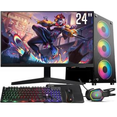 Imagem de Computador Gamer Completo Intel Core i5 16GB SSD 256GB Kit Gamer com Headset Monitor 24&quot; Windows 10 3green Flash
