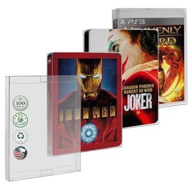 Imagem de MALKO Capa protetora, pacote com 100 capas protetoras Steelbook. Compatível com Blu-Ray, 4K, PS3, PS4, PS5, Arrow Video e coleção Criterion. Reciclável, lombada transparente, abas de bloqueio seguras