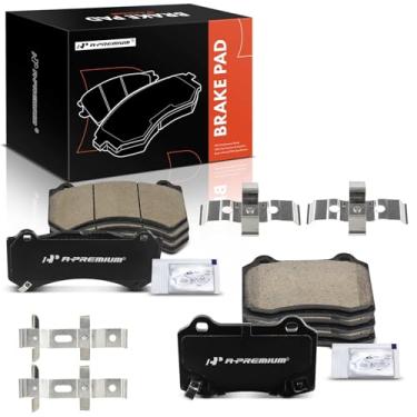 Imagem de A-Premium Conjunto de pastilhas de freio a disco de cerâmica dianteira e traseira compatível com modelos selecionados Jeep, Dodge, Chevrolet e Cadillac - Grand Cherokee 2012-2021, carregador, Camaro,
