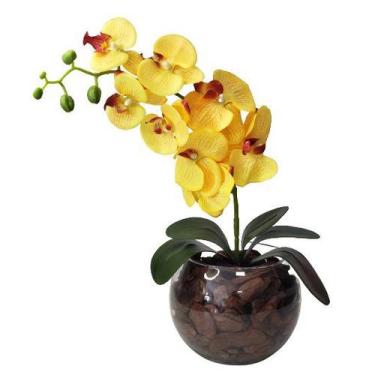 Imagem de Arranjo de Flores Orquídea Artificial Toque Real Vaso Vidro - La Caza 