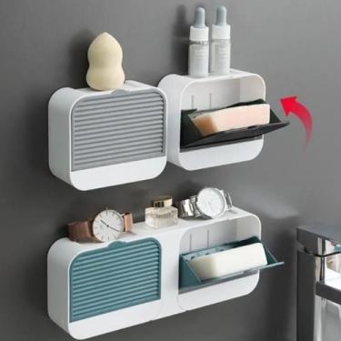 Imagem de Saboneteira porta sabonete parede tampa proteção fixação adesivo - soa