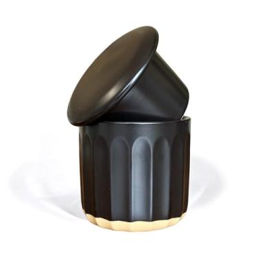 Imagem de BLAKE 'N' GREY Porta-Manteiga Francês Canelado com Linha de Água, Pote de Manteiga Francês Preto, Manteigueira Francesa com Tampa para Bancada, Porta-Manteiga de Cerâmica para Mant (, Preto)