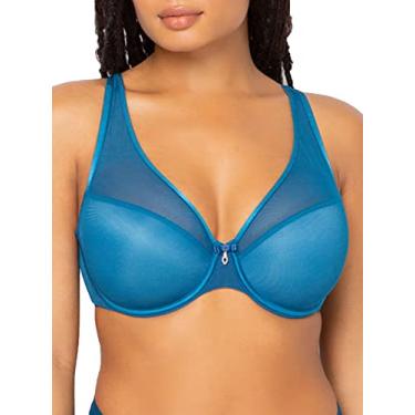 Imagem de Curvy Couture Sutiã feminino sexy de malha transparente plus size, Safira azul, 44DDD
