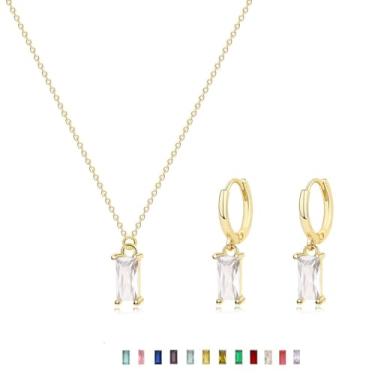 Imagem de Colar de pedra do mês de nascimento de ouro para mulheres, colar delicado com pingente de pedra de nascimento de cristal pequeno, brincos pendentes de presente de aniversário para adolescentes e