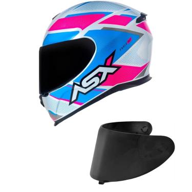 Imagem de Capacete ASX Eagle Fast Branco Rosa e Azul Mais Viseira Fumê