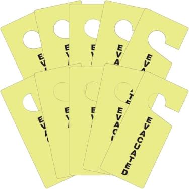 Imagem de Accuform Signs TAD201 Lumi-Glow Etiqueta de cabide para maçaneta de porta, lenda "EVACUATED", 22,86 cm de comprimento x 10,16 cm de largura x 0,00 cm de espessura, plástico Lumi-Glow preto, brilhante (pacote com 10)