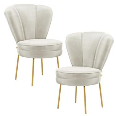 Imagem de Kit 2 Cadeiras Estofadas para Sala de Jantar Moderna Cozinha Pés de Ferro Reforçado MOBLAN decor (Bege)