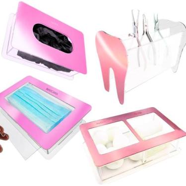 Imagem de Kit Dentista Porta Alicate Gaze Algodão Mascara Luva Rosa Odontológico