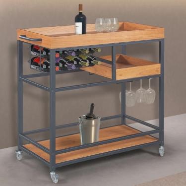 Imagem de Adega/ Carrinho Viena Base em Aço Industrial e Tampo em Madeira Laminado Espresso Móveis Cinamomo