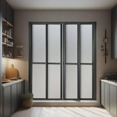 Imagem de Porta de Correr 4 Folhas Moveis 210 X 200 Elite com Fecho Automático Vidro Liso Preto