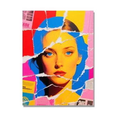 Imagem de NHLDZYH Imagem de rosto de mulher colorida abstrata, pôster estético de arte de retrato feminino, decoração de parede moderna para sala de estar e escritório. A08. 70 x 90 cm - 27,6 x 35,4 pol sem