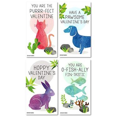 Imagem de Nerdy Words Mini gato cachorro coelho peixe dia dos namorados (cartões tamanho carteira com pequenos envelopes) para o dia dos namorados (conjunto de 32)