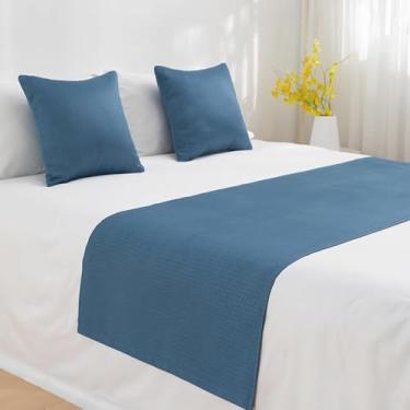 Imagem de Cachecol de corredor de cama de hotel, cor sólida, colchas, proteção, moderno, simples, ponta de cama, faixa decorativa, luxuosa, macia, toalha de cama - Azul1||Casal/Casal 19,7 x 82,6