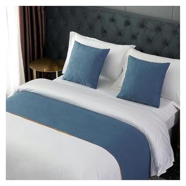 Imagem de Cachecol de corredor de cama de hotel cor sólida decoração algodão linho toalha de cama moderna mantas para pé da cama protetor de cama sem desbotamento - Azul||Solteiro/solteiro 19,7 x 70,8