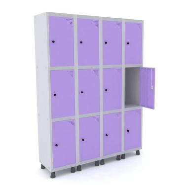 Imagem de Armario Locker Roupeiro 12 Portas Em Aço Grp 504/12 Pandin Móveis Cinza/lilás