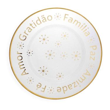 Imagem de Sousplat De Plástico Desejos De Natal Transparente E Dourado Com Estrelas 33Cm