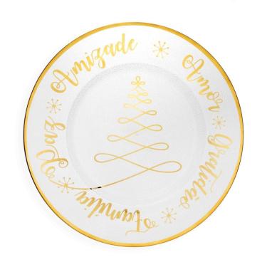 Imagem de Sousplat De Plástico Desejos Transparente Dourado 33Cm