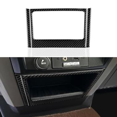 Imagem de Youtaiche Painel de caixa de armazenamento inferior do console central de carro adesivo decalque de fibra de carbono capa de acabamento interior para acessórios Ford F150 2009 2010 2011 2012 2013 2014