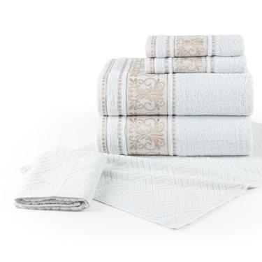 Imagem de Jogo de Banho 6 Peças Vicenza, 100% Algodão, 440 g/m², Cor Branca, Toalhas de Banho, Rosto e Piso