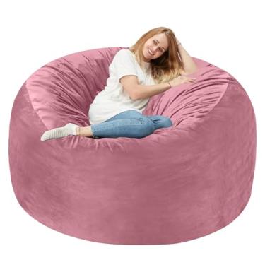 Imagem de Homguava Cadeira de pufe de 1,2 m: sacos de feijão de 1,2 m com enchimento de espuma de memória, cadeiras grandes para pufe sofá macio com capa de veludo holandês - rosa empoeirado