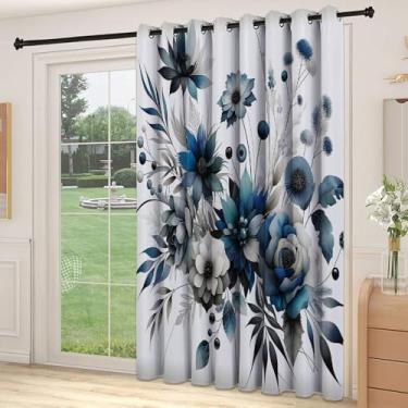Imagem de Divisória de parede de cortina divisória azul, estilo aquarela, buquê de flores contemporâneas, arte botânica boêmia, cortinas largas isoladas/cortinas de quarto (painel único), L 236 x C 236 cm azul