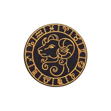 Imagem de Ruoming Ruoming 1 peça de remendos decorativos de constelação bordados a ferro, suporte adesivo, para roupas e acessórios (Áries)