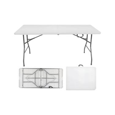 Imagem de Mesa Retangular dobrável ao meio 1,80m - vira maleta para Festa Camping Churrasco Jardim Pesca