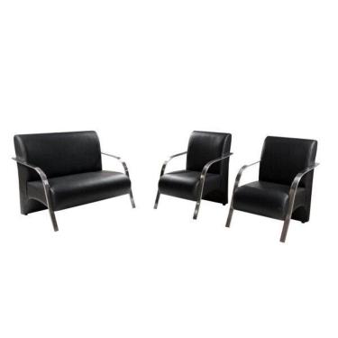 Imagem de Conjunto Poltronas Venus Braços em Alumínio 1 Namoradeira 2 de um Lugar Escritório Tecido Sintetico