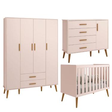 Imagem de Kit Isis Berço 2 em 1 Comoda Sapateira Guarda Roupa 4 Portas