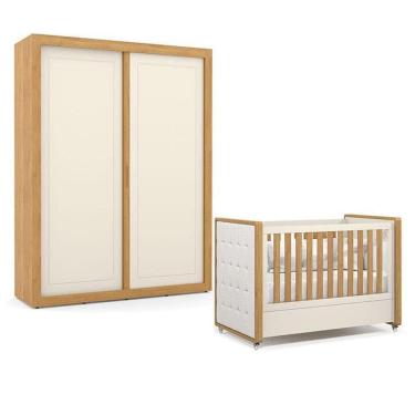 Imagem de Berço Americano Com Capitonê New Boucle E Guarda Roupa Tutto New 2 Portas Freijó Off White - Matic
