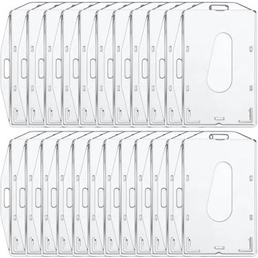 Imagem de Marspark 25 peças, 2 porta-crachás de identificação de plástico resistente, protetor transparente para crachá, capa protetora com compartimento para polegar para cartão de crédito (vertical e
