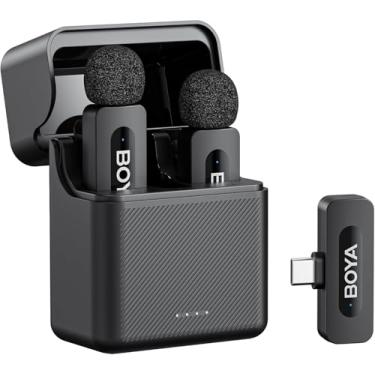 Imagem de Microfone de lapela sem fio BOYA BY-V30 para iPhone/Android/PC/Laptop com porta USB-C, duração de 36 horas estojo de carregamento, cancelamento de ruído, microfone sem fio para gravação de vídeo