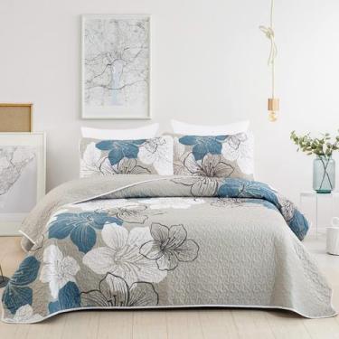 Imagem de Conjunto de edredões DJY California King Blue Floral com 2 fronhas