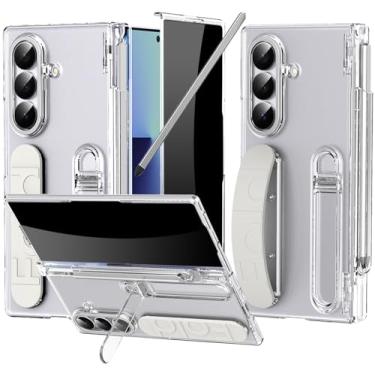 Imagem de YQODSZ Capa com alça de dedo para Samsung Galaxy Z Fold 7 com suporte para caneta S e Stylus, Z Fold 7 capa protetora de tela de privacidade embutida capa de dobradiça capa de pulseira para Z Fold 7