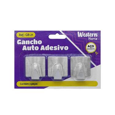 Imagem de Kit 3 Ganchos Inox Adesivo Quadrado Western GB-21