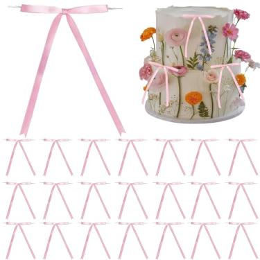 Imagem de 50 peças de laços de cetim rosa para embrulho de presente, 5 × 16,5 cm laço torcido laço de fita pré-fabricada para buquês, convites, cestos, artesanato, grinaldas, casamento, aniversário, chá de bebê