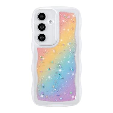 Imagem de ZTOFERA Capa para Samsung Galaxy A15 4G/5G de 6,5 polegadas, linda capa ondulada encaracolada com estrela arco-íris com glitter, capa protetora de telefone TPU macio e brilhante transparente à prova