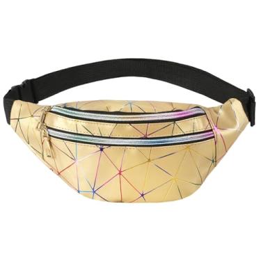 Imagem de Bicfuiot Pochete feminina dos anos 80 e 90, moderna, holográfica, à prova d'água, Halloween, preta, rosa, dourada, branca, prata, Dourado