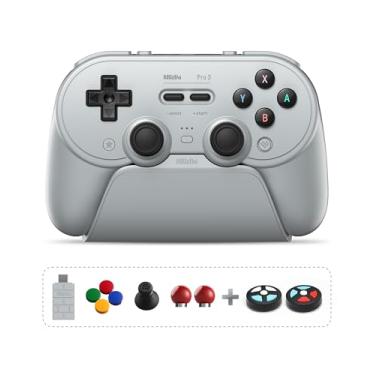 Imagem de 8Bitdo Pro 3 Bluetooth Controller for Switch/Switch 2 - TMR Joysticks, Swappable ABXY Buttons, Pro Back Buttons, Charging Dock, Hall Effect Triggers, Windows/Apple/Android（Gray）