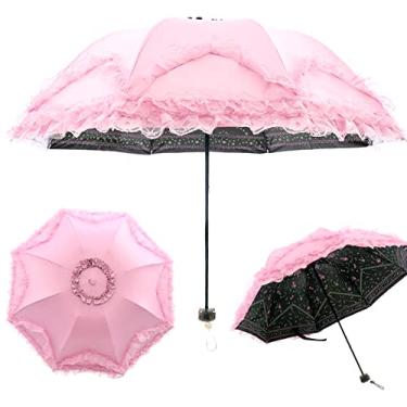 Imagem de Guarda-chuva de golfe portátil leve para uso ao ar livre com proteção UV 3- dobrdCompact Sun&Rain, rosa, One_Size